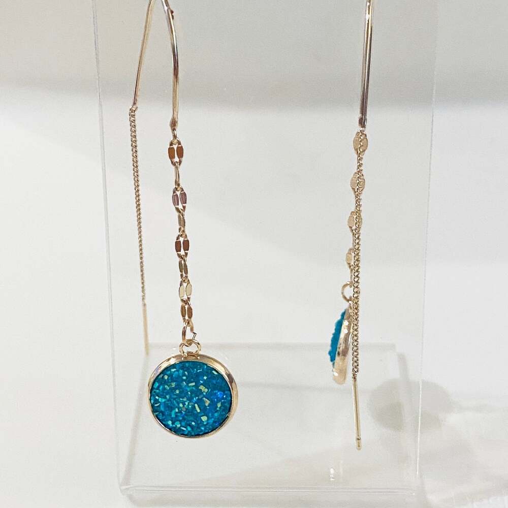 Druzy Gold Chain Thread Dangle Earrings